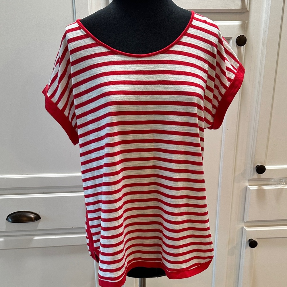 Red and White Striped Women's Tunic Top
